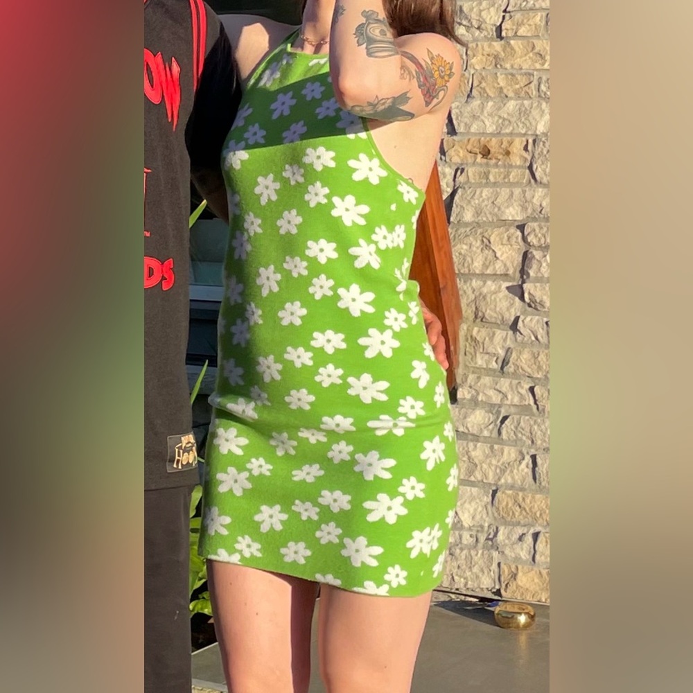 LA Hearts Green Floral Knit Mini Dress